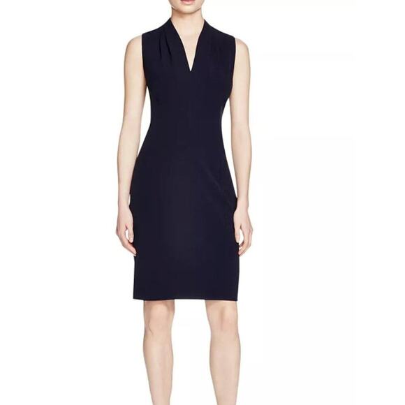NWT  T TAHARI Pleated Sleeveless V Neck Sheath Dress US 6 - Picture 1 of 12